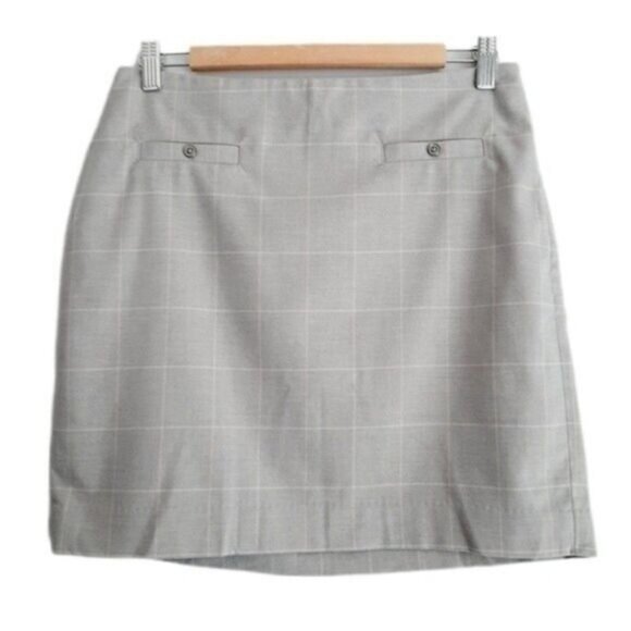 BANANA REPUBLIC | Mini Skirt Plaid Window Pane Check Pattern Grey Sz 6 - Picture 1 of 7